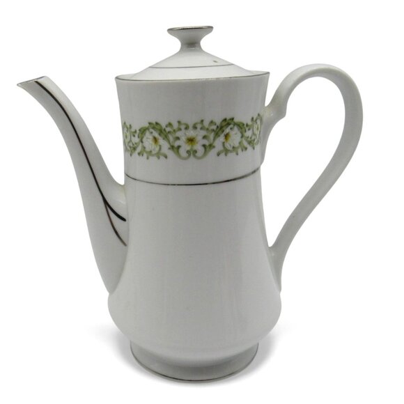 TOWNE HOUSE Japan Serenade 3626 Ceramic Coffee Pot Floral White Vintage - Damage - Picture 1 of 10